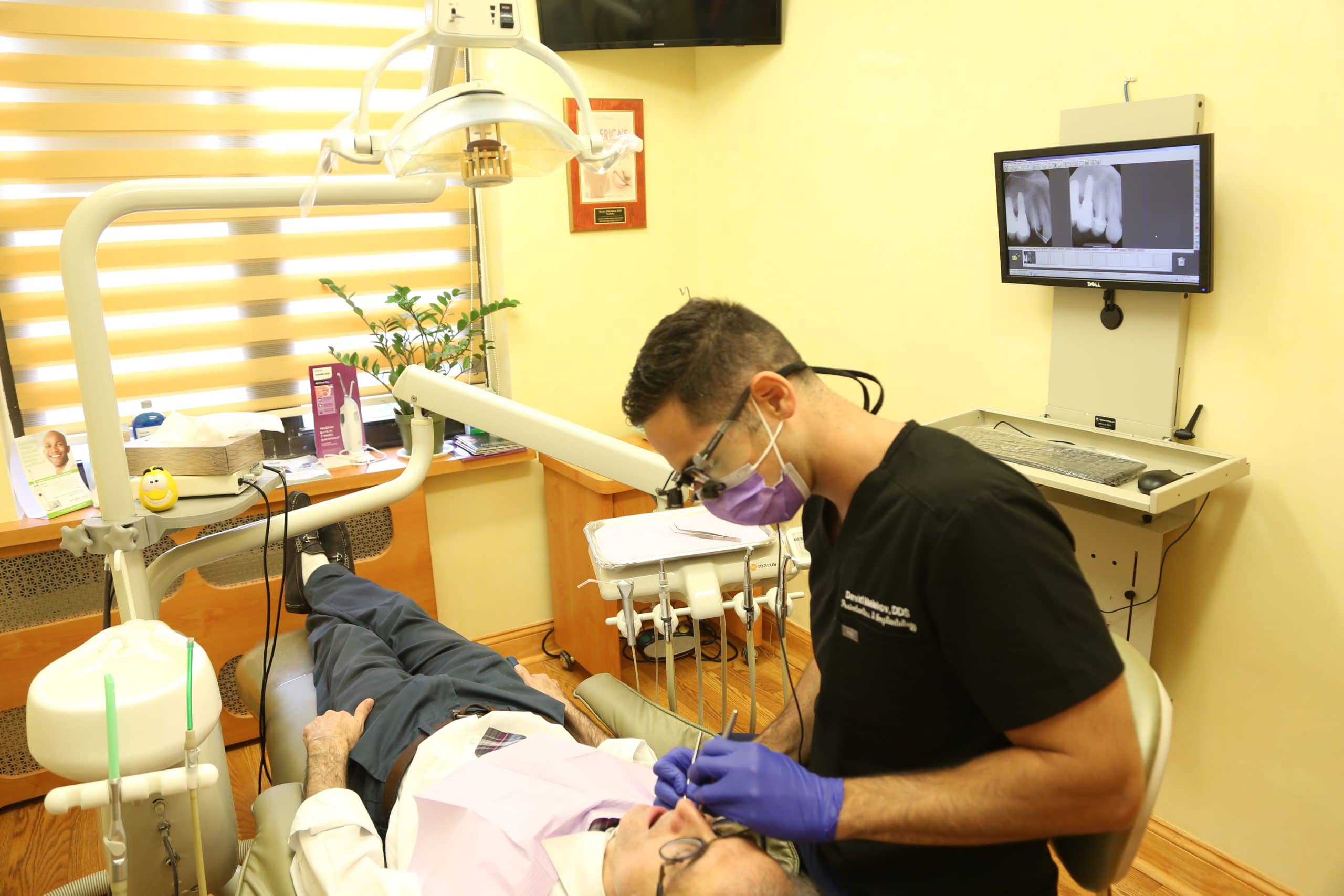A treatment room at Dr. Malakov's periodontal practice in Rego Park
